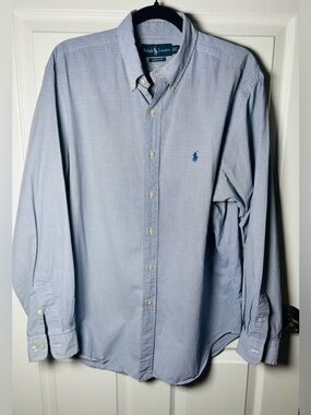 Ralph Lauren Blue Micro-Check Plaid Button-Down Dress Shirt Sz 16,34/35 w flaw